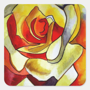 Pegatina Cuadrada Flor de la acuarela original de la Freesia amarill