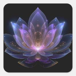 Pegatina Cuadrada Flor de Loto Luminosa - Floral Azul Púrpura Negro