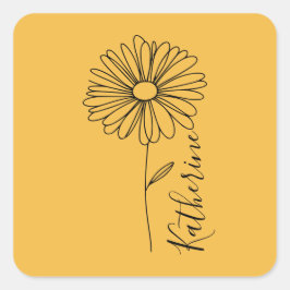 Pegatina Cuadrada Flor de nacimiento personalizada abril margarita