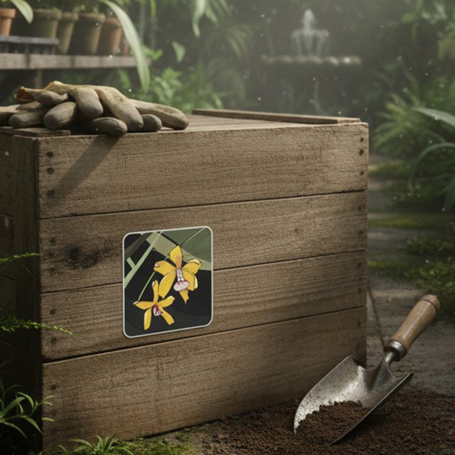 Pegatina Cuadrada Flor de orquídea amarilla Tropical Botánica (Subido por el creador)