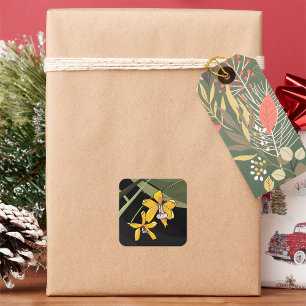 Pegatina Cuadrada Flor de orquídea amarilla Tropical Botánica