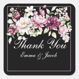 Pegatina Cuadrada Flor de Peonía Florecimiento Romántico