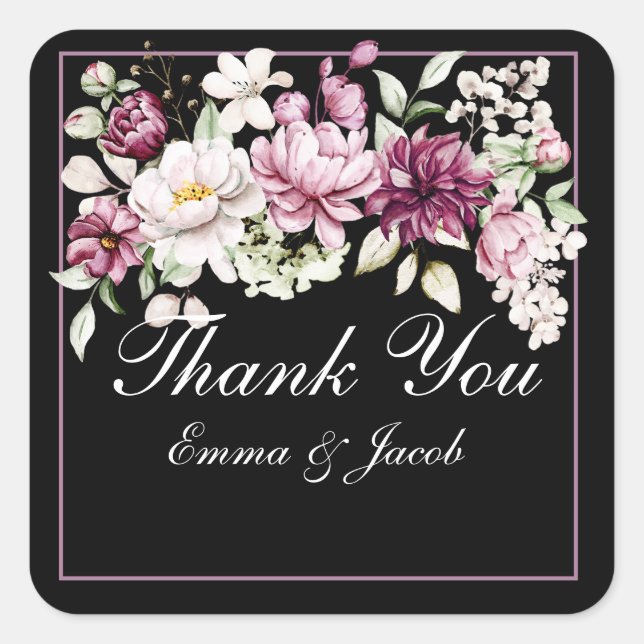Pegatina Cuadrada Flor de Peonía Florecimiento Romántico (Anverso)