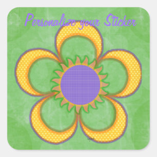 Pegatina Cuadrada Flor de Polkadot Amarillo