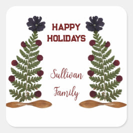 Pegatina Cuadrada Flor de prensa seca Árbol de Navidad