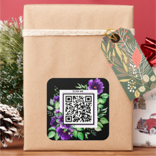 Pegatina Cuadrada Flor de Rosa de Lavanda Púrpura Gracias Código QR