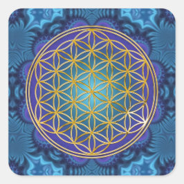 Pegatina Cuadrada Flor de vida - oro - fractal 1