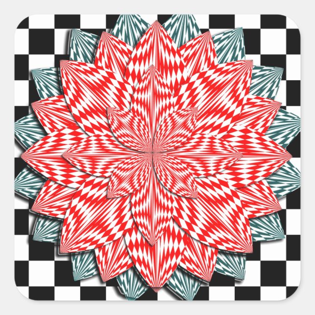 Pegatina Cuadrada Flor digital por Kenneth Yoncich (Anverso)