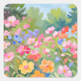 Pegatina Cuadrada Flor en campo