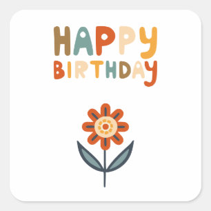 Pegatina Cuadrada Flor feliz cumpleaños