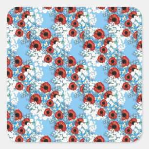 Pegatina Cuadrada Flor floral de color rojo y chic de Shabby, imprim