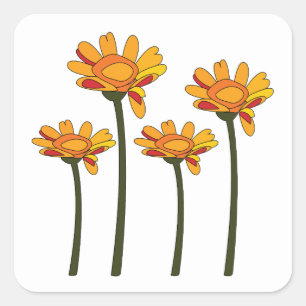 Pegatina Cuadrada Flor Floral Naranja Rojo Caprichoso