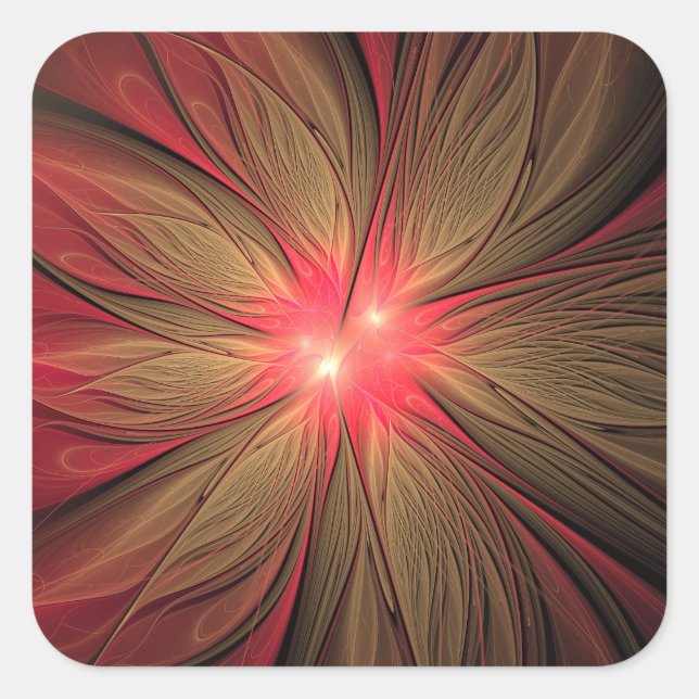 Pegatina Cuadrada Flor fractal de fanatismo rojo (Anverso)