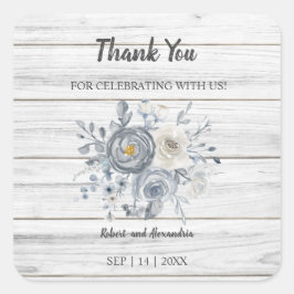 Pegatina Cuadrada Flor gris | Gracias por venir Boda