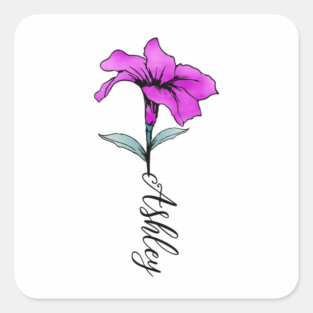 Pegatina Cuadrada Flor lirio rosa personalizada (Anverso)