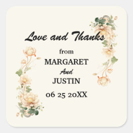 Pegatina Cuadrada Flor Lotus de Boda Vintage