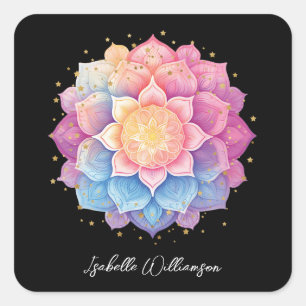 Pegatina Cuadrada Flor Mandala de Meditación Holística Metafísica