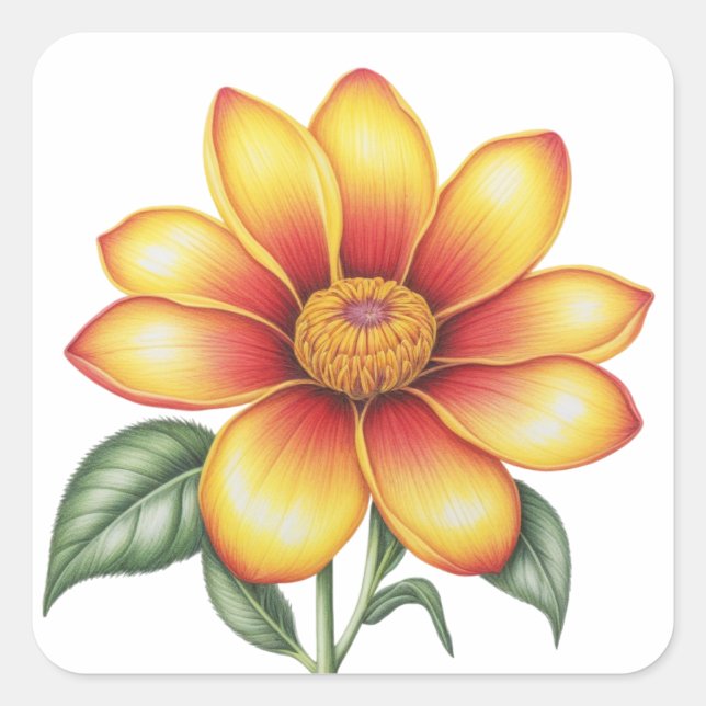 Pegatina Cuadrada Flor naranja (Anverso)