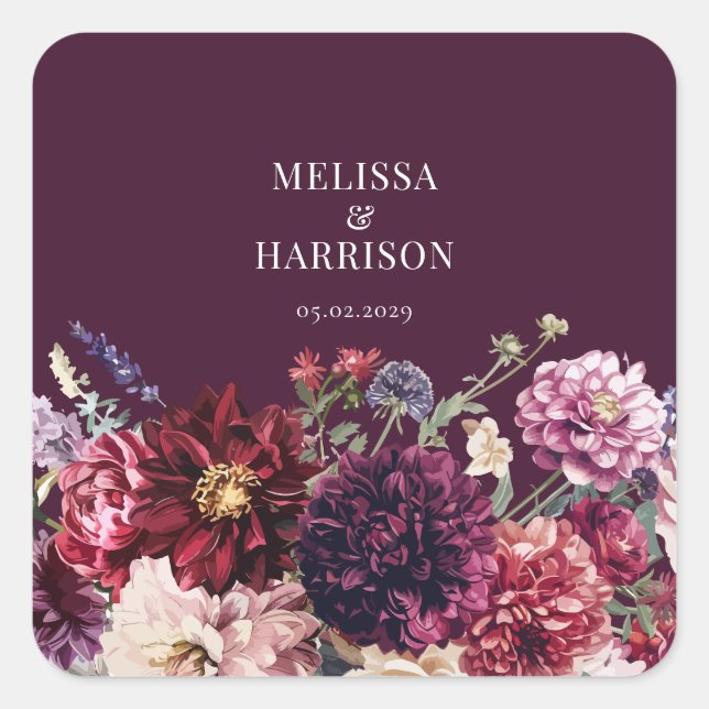 Pegatina Cuadrada Flor otoñal Dahlia Bunch Fall Wedals Florals (Anverso)