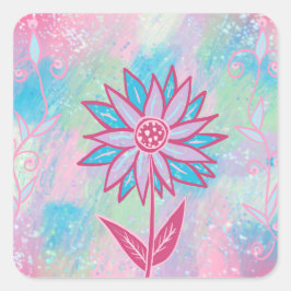 Pegatina Cuadrada Flor Pastel dibujada a mano