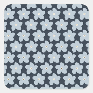 Pegatina Cuadrada Flor Retro Azul Claro y Azul Marino