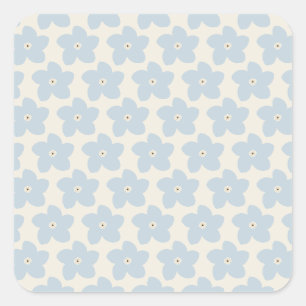 Pegatina Cuadrada Flor Retro Azul Claro y Crema