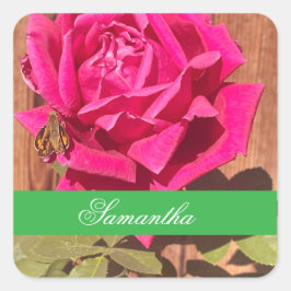 Pegatina Cuadrada Flor rosa de color elegante con flores rosadas