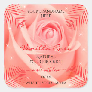 Pegatina Cuadrada Flor rosa Flor Flor Láminas de hojas de palmera