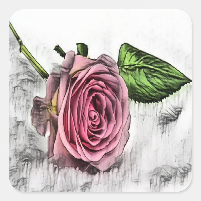 Pegatina Cuadrada Flor rosa rosada (Anverso)