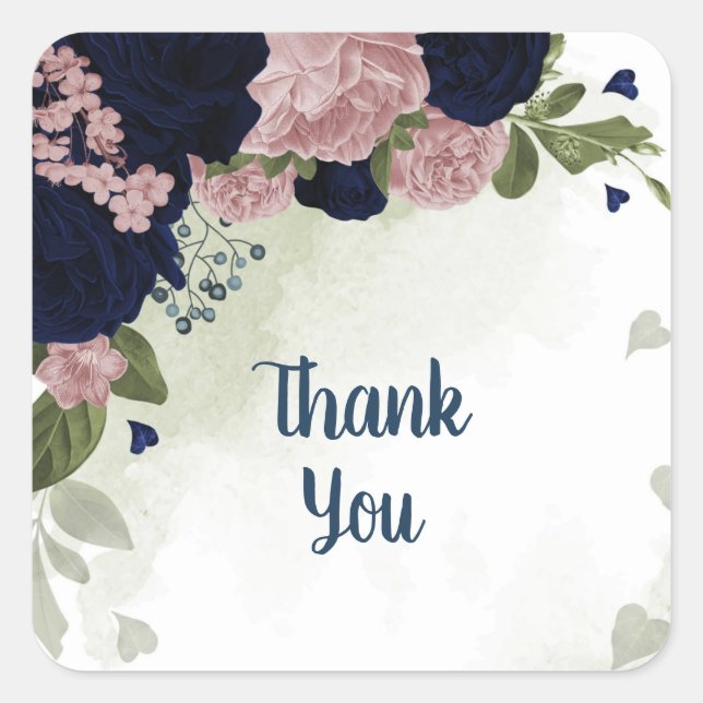 Pegatina Cuadrada flor rosa y azul marino (Anverso)