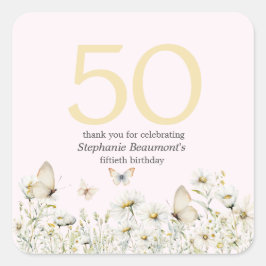 Pegatina Cuadrada Flor silvestre blanca de mujer 50 años simple