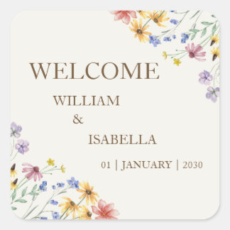 Pegatina Cuadrada Flor silvestre pastel beige