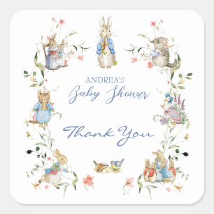 Pegatina Cuadrada Flor silvestre Peter the Rabbit Baby Shower