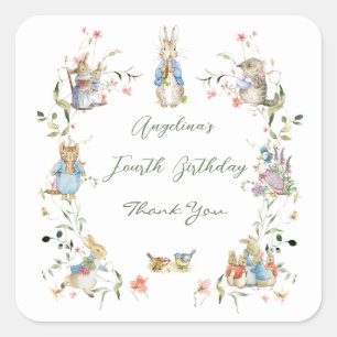 Pegatina Cuadrada Flor silvestre Peter the Rabbit Birthday