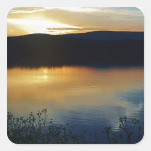 Pegatina Cuadrada Flor silvestre, puesta de sol azul