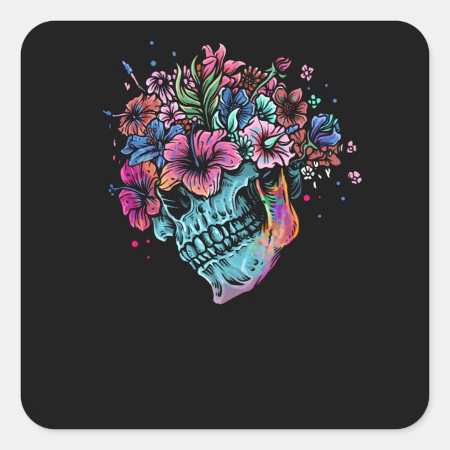 Pegatina Cuadrada Flor Skull (Anverso)