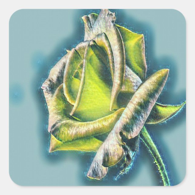 Pegatina Cuadrada Flor verde rosa (Anverso)