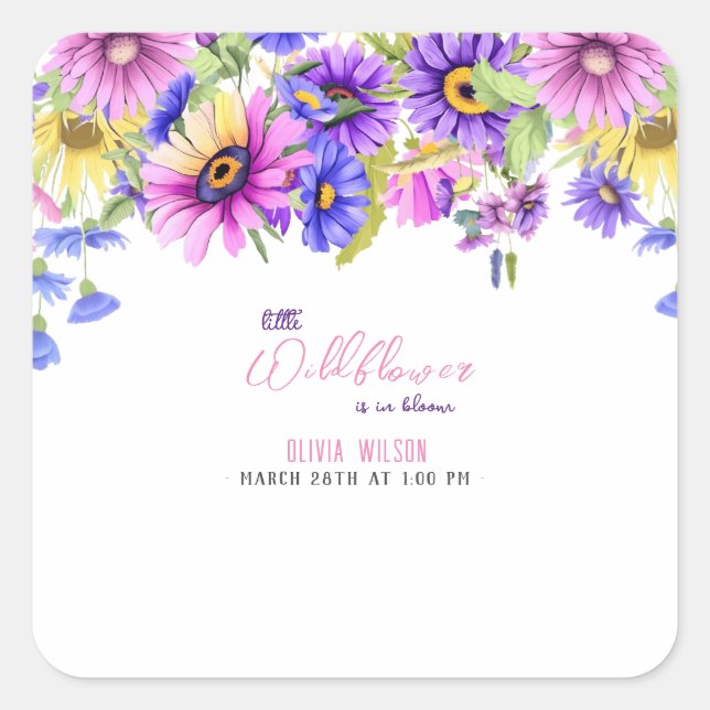 Pegatina Cuadrada Flor violeta rosa brillante en camino #4 (Anverso)