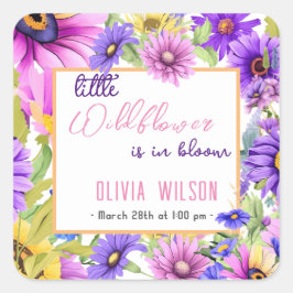 Pegatina Cuadrada Flor violeta rosa brillante en flor #2