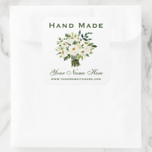 Pegatina Cuadrada Flora de color de agua verde hecha a mano pequeña