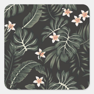 Pegatina Cuadrada Flora Noche Tropical: Vintage Exótico.