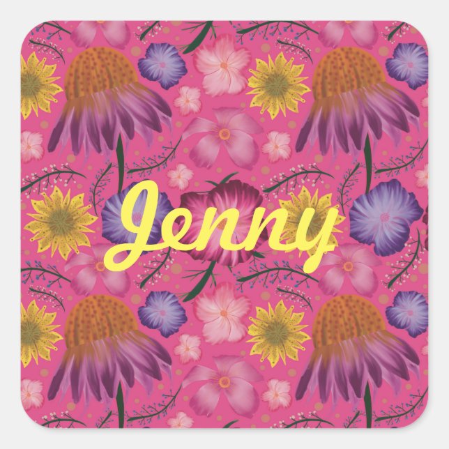 Pegatina Cuadrada Flora rosa silvestre personalizada (Anverso)