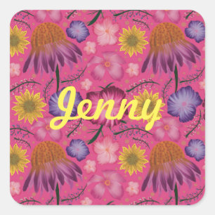 Pegatina Cuadrada Flora rosa silvestre personalizada