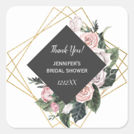 Pegatina Cuadrada Floral acuática rosa y dorada