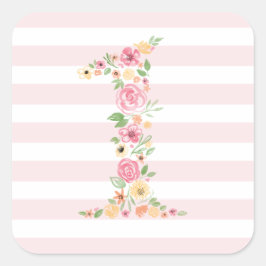 Pegatina Cuadrada Floral acuática un primer cumpleaños
