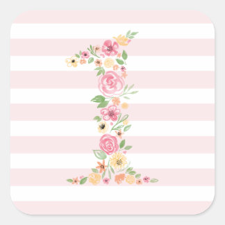 Pegatina Cuadrada Floral acuática un primer cumpleaños