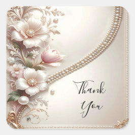 Pegatina Cuadrada Floral and Pearl Embellishments Sticker