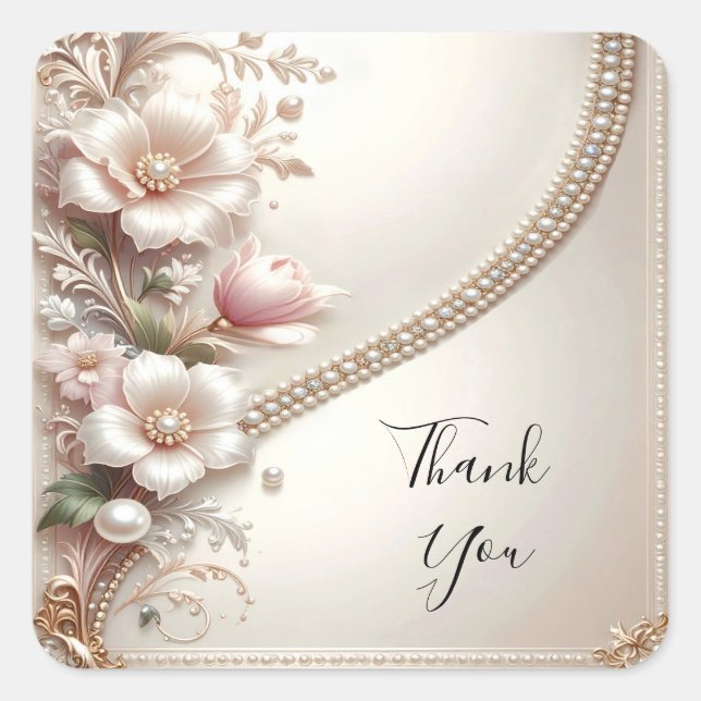 Pegatina Cuadrada Floral and Pearl Embellishments Sticker (Anverso)