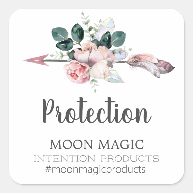 Pegatina Cuadrada Floral Arrow Intención Crystal Candle Labs (Anverso)