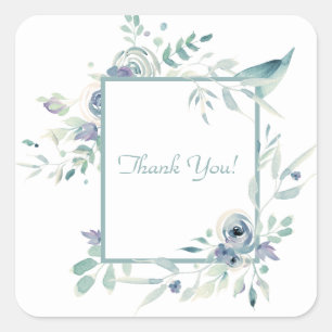 Pegatina Cuadrada Floral azul acuarela Gracias Plaza St
